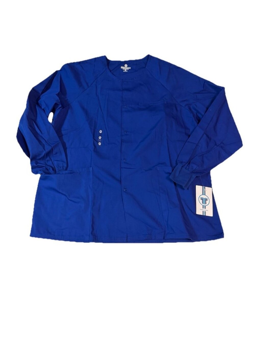White Swan Fundamentals Snap Front Women’s Long Sleeve Scrub Top Jacket- XL-Blue